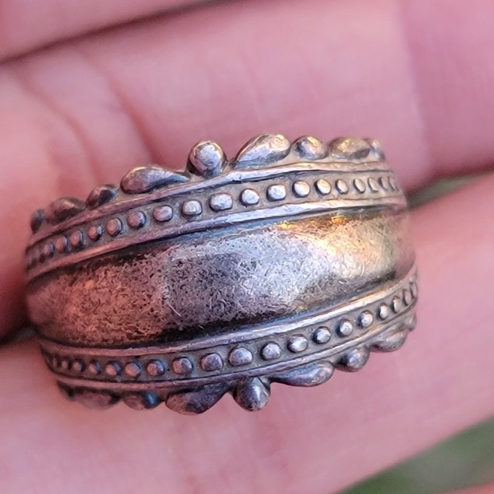 Vintage 925 sterling silver saddle band beaded ornate decorative ring - Picture 3 of 16